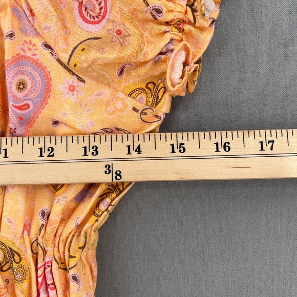 CHARLIE HOLIDAY Marley Mini Dress Womens 6 Orange Paisley Short Sleeve Linen NEW - Picture 14 of 16